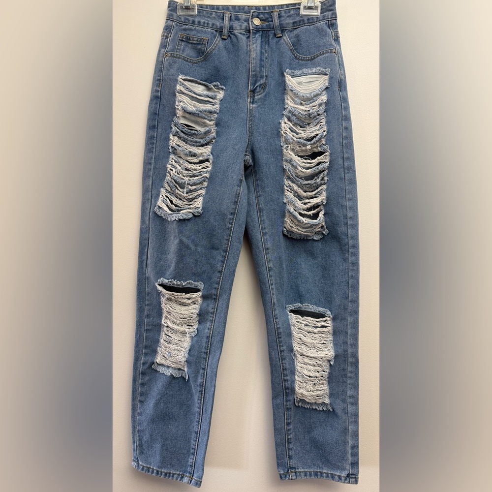 Cape Clique and Stylish High Rise Ripped Blue Jeans